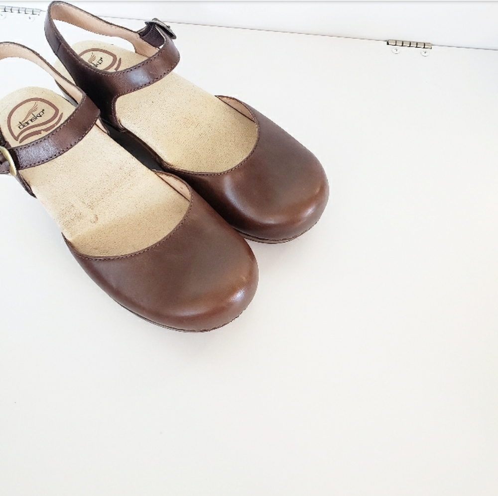 Dansko Sam teak leather mary jane clogs